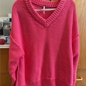 Free People oversized Cozy Pink V-Neck Sweater